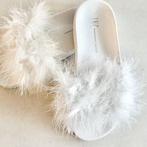 INC International Concepts White Fuzzy Slip-ons